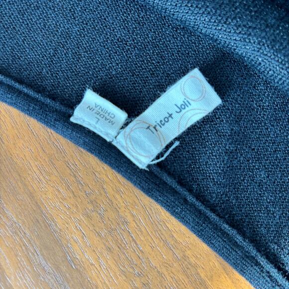 Tricot Joli Black Knit Tunic Shimmer Leopard Print Black Cowl Neck Size Large - Picture 3 of 9